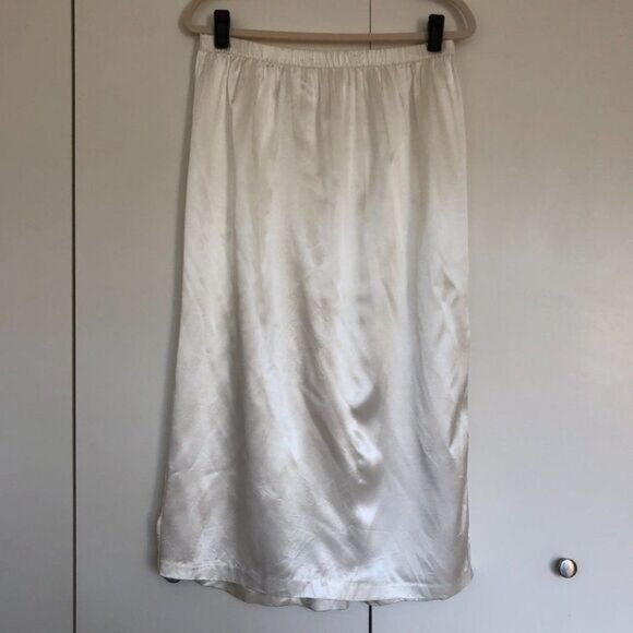 Vintage Ivory White Satin Midi Skirt Size Medium - Picture 2 of 7